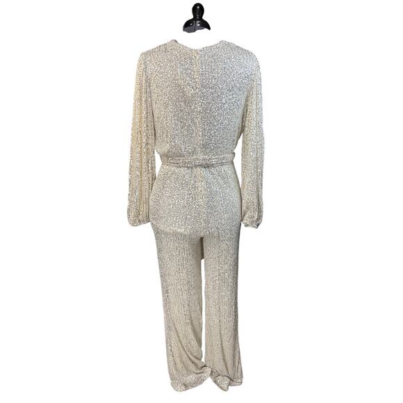 NWT Baltic Born Brussels Sequin Jumpsuit Ivory White Sparkly Holiday Sz L - Picture 3 of 10